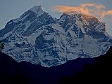 Rolwaling 02 01 Gauri Shankar Sunrise From Suri Dhoban There was a perfect view of the two summits of Gauri Shankar at sunrise from Suri Dhoban towards the head of the valley.